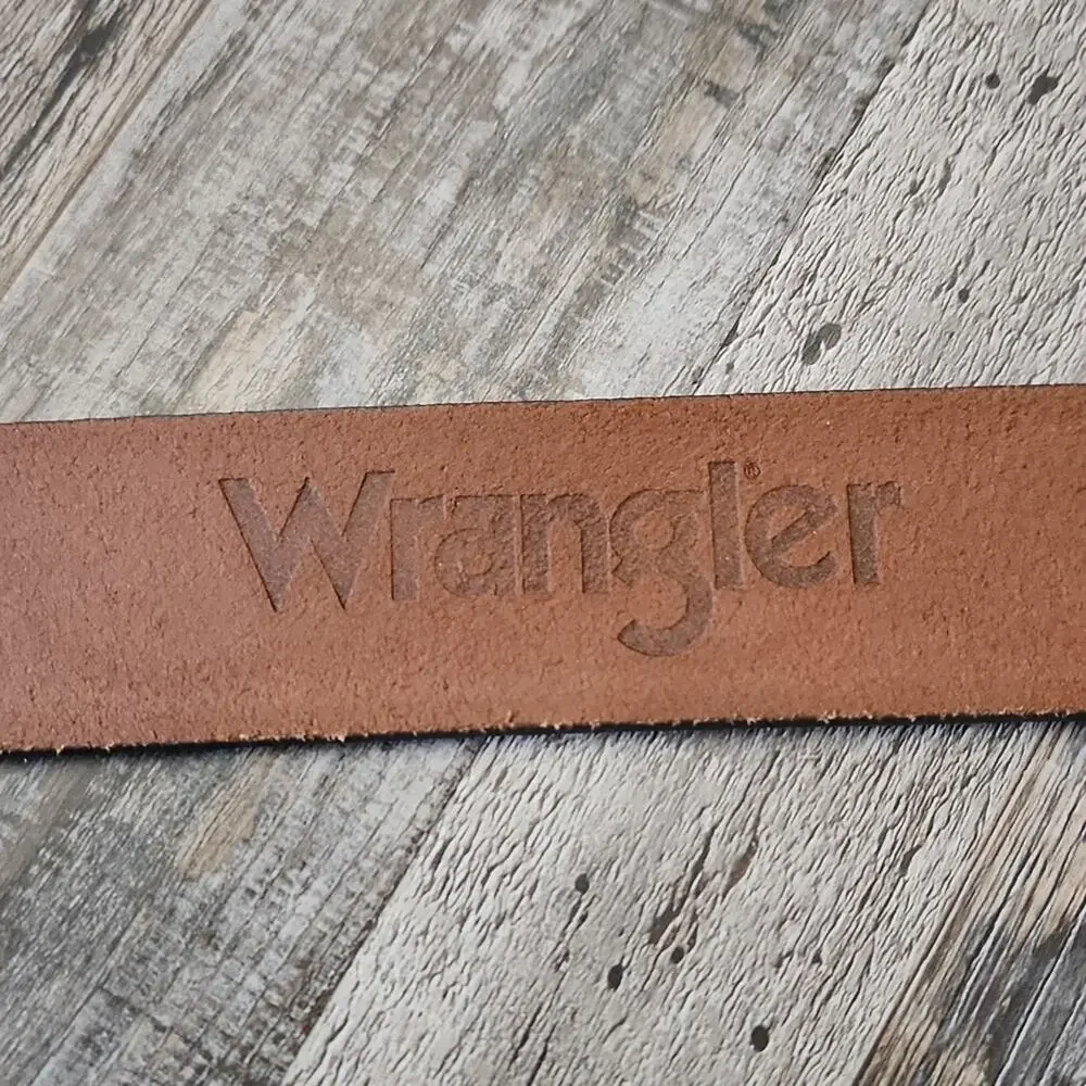Wrangler Mens Brown Tooled Leather Belt 44/110 Eagle Brass Buckle Western Cowboy